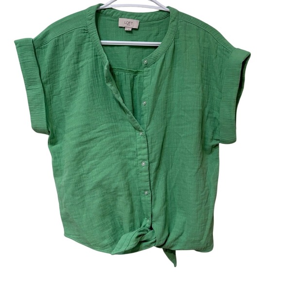 LOFT Tops - LOFT Outlet Green Gauze Tie-Front Button Blouse | Boho Resortwear- Casual Med